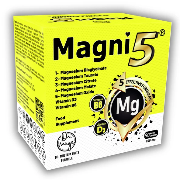 Magnezyum 5 Etkili Form 3 Aylık 90 Kapsül Magni5 B6 D Vitamini Bisglisinat Taurat Sitrat Malat Oksit ürün görseli 1