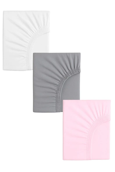 3 Adet Pamuklu ve Lastikli 60 x 120 x 15 cm Penye Bebek Çarşaf ürün görseli 1