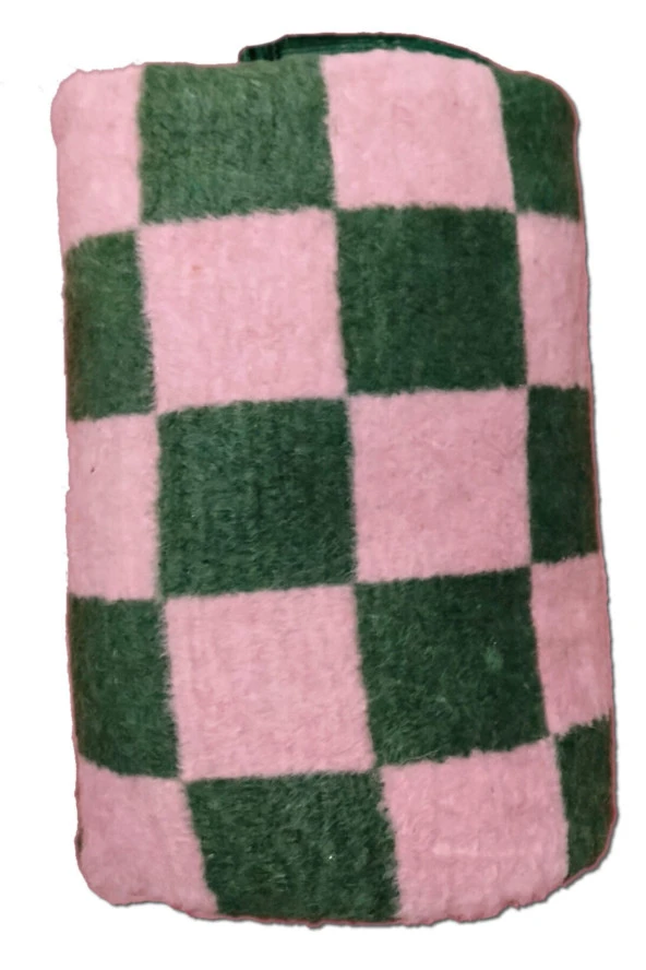 Febatex Tek Kişilik Ekose Pembe Lüks Peluş Akrilik Battaniye, 2,3kg ürün görseli 1