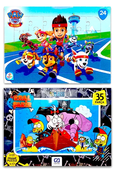 Paw Patrol (Pati Devriyesi) ve Kral Şakir 2 li Frame Puzzle/Yapboz ürün görseli 1