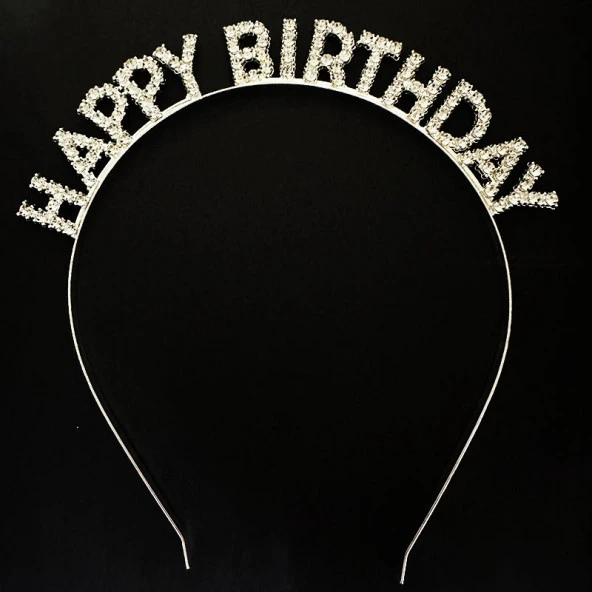 Gümüş Kristal Taşlı Happy Birthday Doğum Günü Tacı İthal Ürün A Kalite 17x16 cm ürün görseli 1