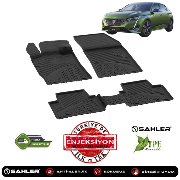 Sahler Peugeot 308 2022+ 4.5D Havuzlu Paspas Siyah ürün görseli 1