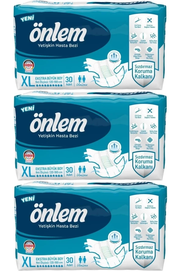 Önlem Tekstil Yüzeyli Belbantlı Ekstra Büyük Boy XL 30'lu 3 Adet Hasta Bezi ürün görseli 1