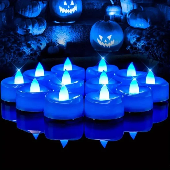 BLUE LED LİGHT CANDLES 24 ADET MAVİ LED IŞIKLI MUM MAVİ LED MUM MAVİ IŞIKLI MUM ROMANTİK DEKOR MUM ürün görseli 1
