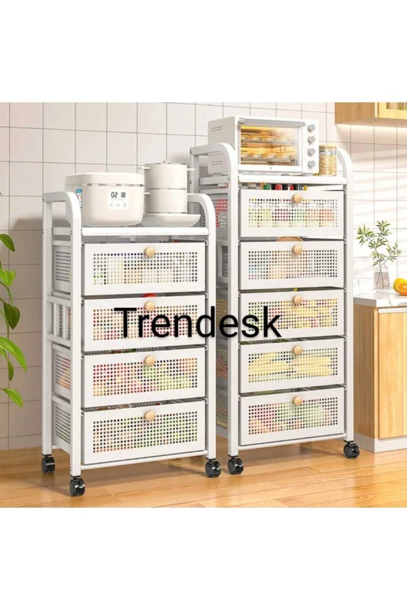 Trendesk   5 Katlı Metal Beyaz Çekmeceli Patates Soğan Sepeti Sebze Meyve Sepeti Sebzelik ürün görseli 1