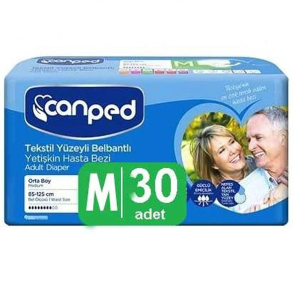 Canped 30'lu Tekstil Yüzeyli Belbantlı Orta Boy Yetişkin Hasta Bezi ürün görseli 1
