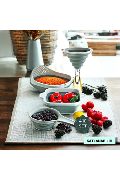 Mithra Life 4 Parça Akordiyon Yeşil Süzgeç Seti MIT1025 ürün görseli 1