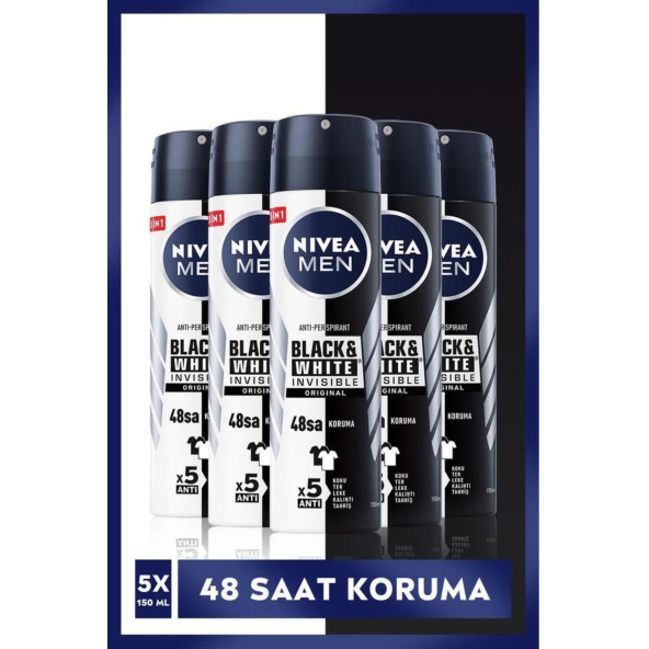 Nivea Erkek Deodorant Black&white Original 150 ml 5 Adet ürün görseli 1