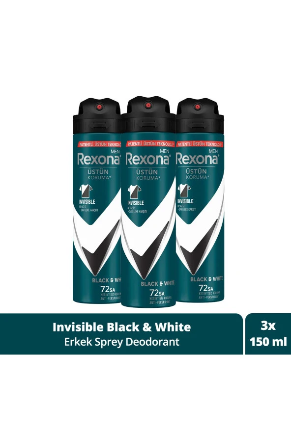 Rexona Men Sprey Deo Invisible Black & White 150 ml 3 Adet ürün görseli 1