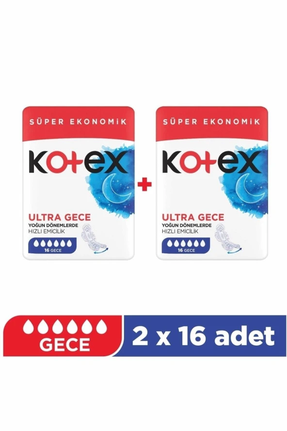 Kotex Ultra Gece Ped 16'Lı 2 Paket ürün görseli 1