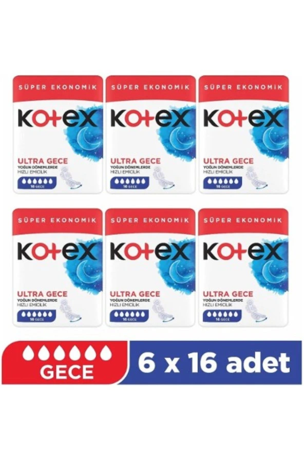 Kotex Ultra Gece Ped 16'Lı 6 Paket ürün görseli 1
