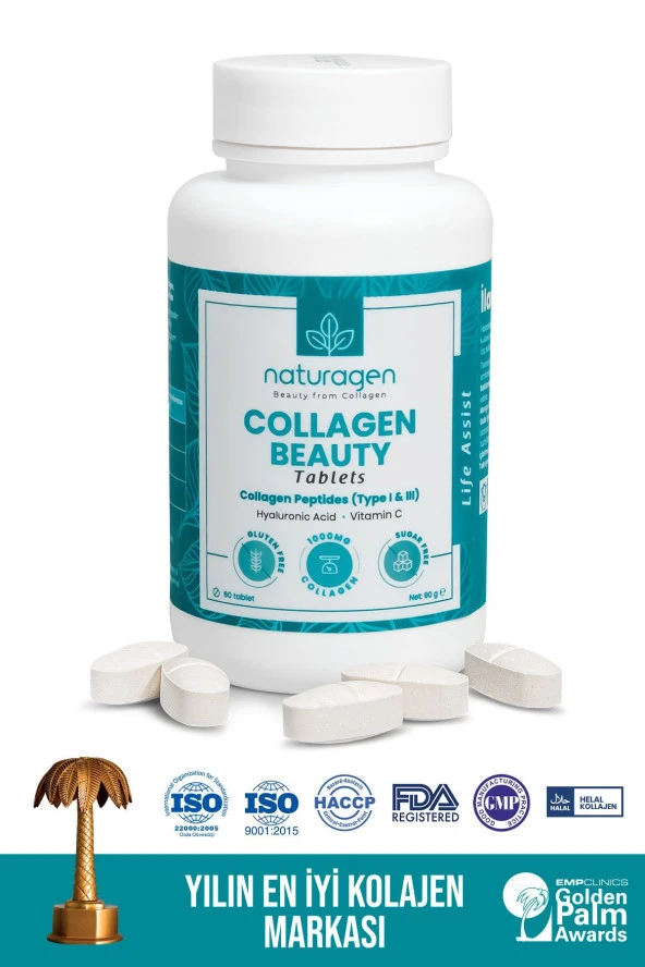 Naturagen Collagen Hidrolize Type 1&3 Hyaluronic Acid&Vitamin C - 60'lı Tablet ürün görseli 1