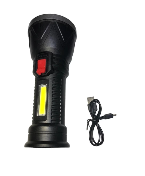 Uzun Menzilli Şarz Edilebilir El Feneri Şarjlı El Feneri 4 Modlu Su Geçirmez Usb Kablolu Cob Led 5W ürün görseli 1