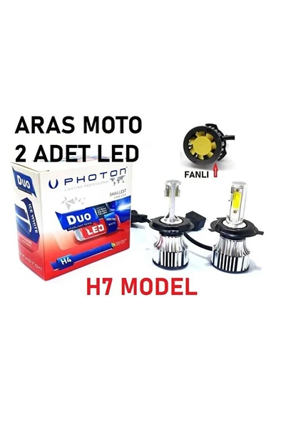 H7 Photon Fanlı Xenon Led Beyaz Ampül H7 12-24 V Duo Soğutucu Fanlı Model 2 Adet  ARASMOTO ürün görseli 1