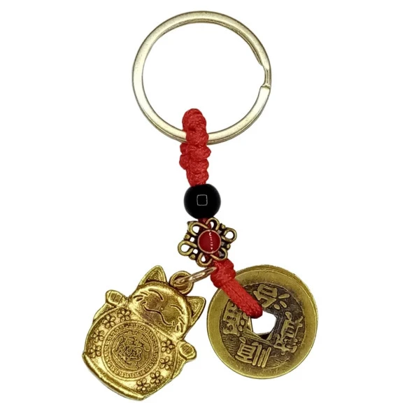 Çin Feng Shui Şans ve Bereket Parası Maneki Neko Metal Anahtarlık ürün görseli 1