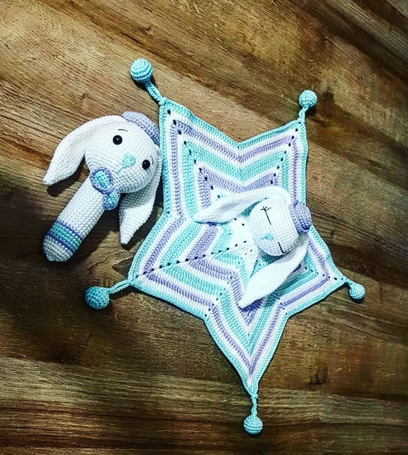 Uzun Kulak Tavşan Yenidoğan Seti Amigurumi Organik Oyuncak ürün görseli 1
