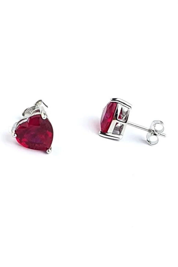 Sky Diamond Red Creative Rubies 925 Ayar Gümüş Kalp Küpe ürün görseli 1