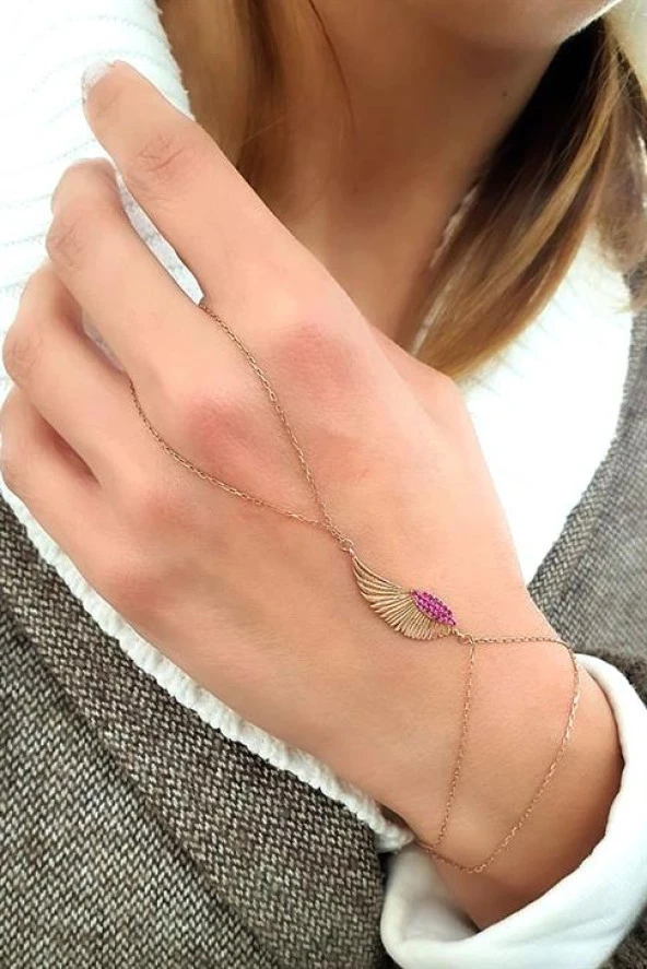 Melek Kanadı Figürlü 925Ayar Gümüş Üzerine Rose Altın Kaplama Trend Şahmeran ürün görseli 1