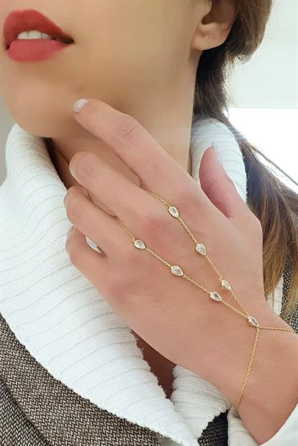 Damla Zirkon Taş Detaylı 925Ayar Gümüş Üzerine Altın Kaplama Tasarım Şahmeran ürün görseli 1