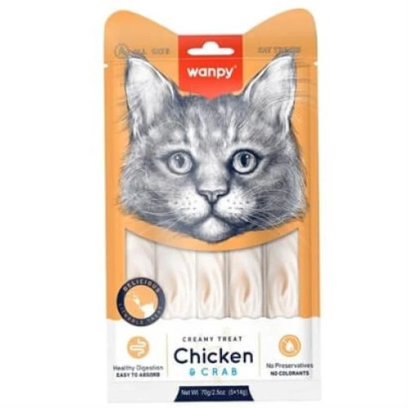 Wanpy Tavuk Yengeç Sindirim Destekleyici Likid Kedi Ödülü 5x14gr ürün görseli 1