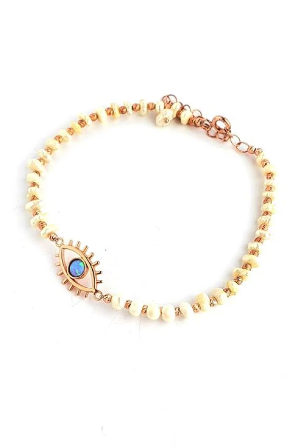 Barok İncili 925Ayar Gümüş Rose Detaylı Opal Göz Bileklik ürün görseli 1