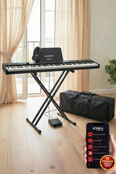 Midex PLX-100BK-ST Taşınabilir Dijital Piyano Tuş Hassasiyetli 88 Tuş Bluetooth Şarjlı (STAND Sustain Kulaklık Çanta Metod) ürün görseli 1