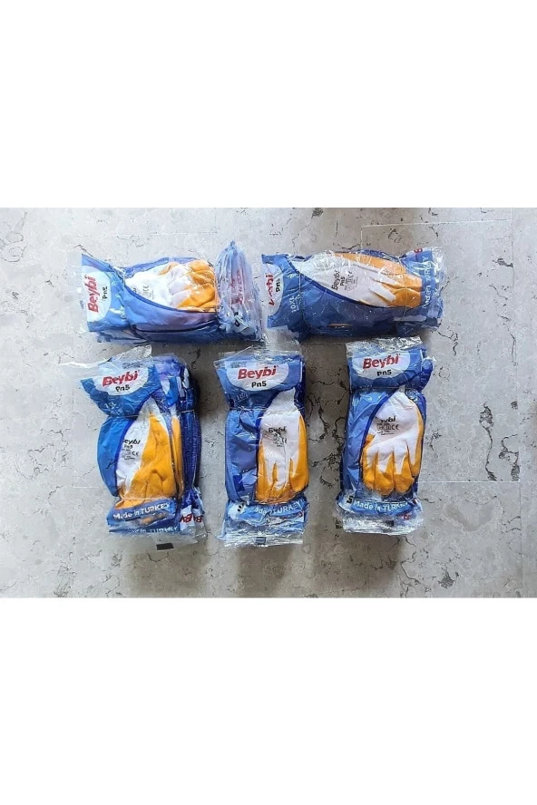 Beybi Pn5 Nitril iş Eldiveni sarı beyaz 10 Beden 60 çift ürün görseli 1
