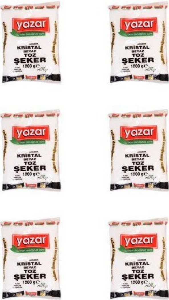 Yazar Kristal Toz Şeker 1 Kg x 6 Paket ürün görseli 1