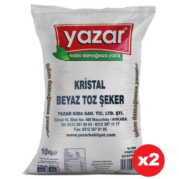 Yazar Kristal Toz Şeker 10 Kg x 2 Paket ürün görseli 1