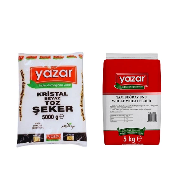 Yazar Kristal Toz Şeker 5 Kg + Tam Buğday Unu 5 Kg ürün görseli 1