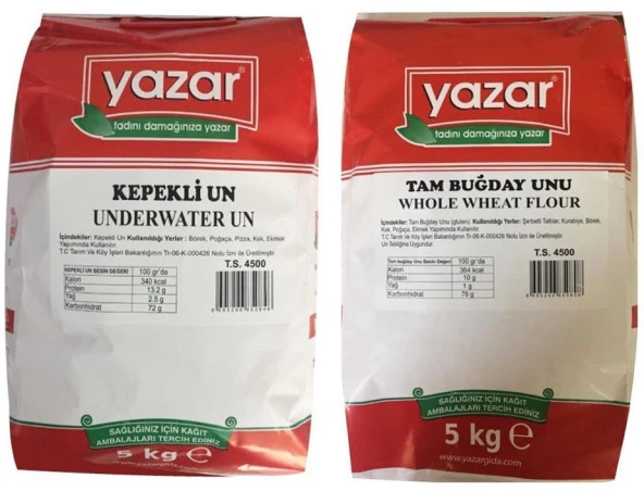 Yazar Taş değirmende Öğütülmüş Tam Buğday 5kg ve Kepekli Un 5 Kg = 10kg un ürün görseli 1
