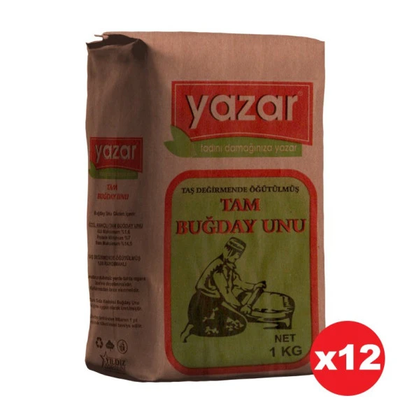 Yazar Taş değirmende Öğütülmüş Tam Buğday Unu 1 Kg x 12 Paket ürün görseli 1