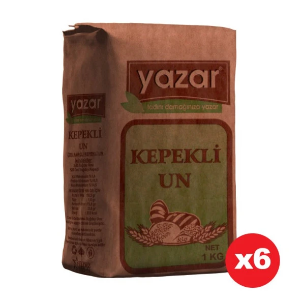 Yazar Taş değirmende Öğütülmüş Tam Buğday Kepekli Un 1 Kg x 6 Paket ürün görseli 1