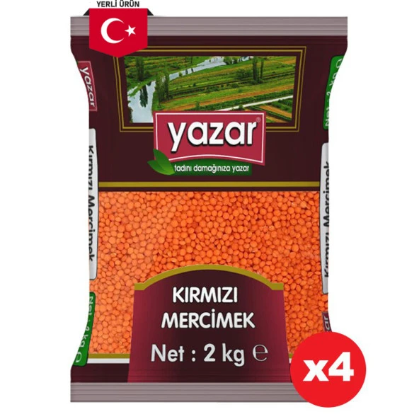 Yazar Yerli Kırmızı Mercimek 2 Kg. x 4 Paket ürün görseli 1
