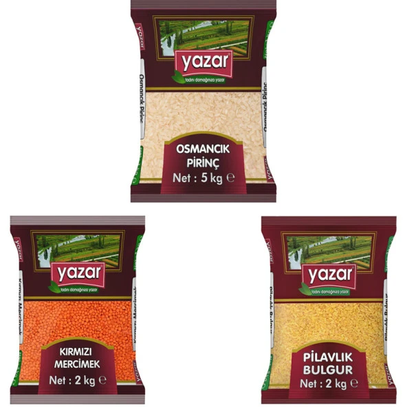 Yazar Kuru Gıda Seti 5KG Osmancik Pirinç+2KG Pilavlık Bulgur+2KG Kırmızı Mercimek=9Kg Topl ürün görseli 1