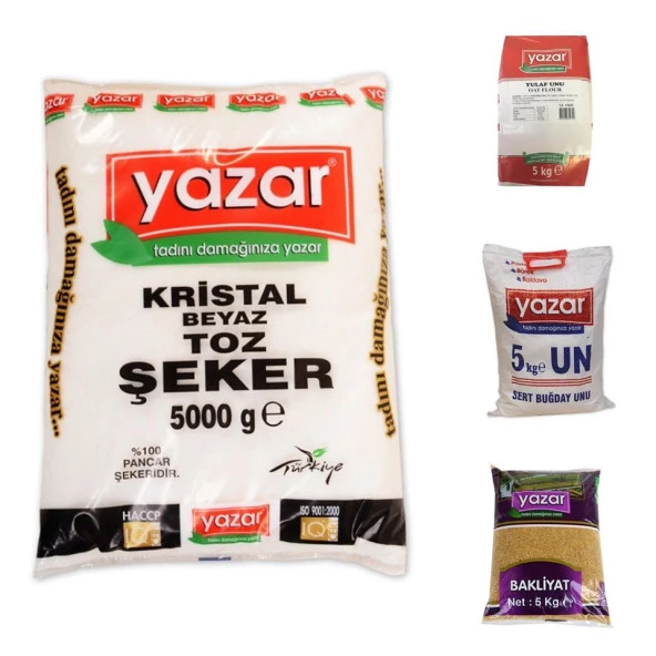 Yazar Kuru Gıda Seti 5KG Yulaf Unu+5KG Pilavlık Bulgur+5KG Çok Amaçlı Un+5KG Toz Şeker=20 ürün görseli 1