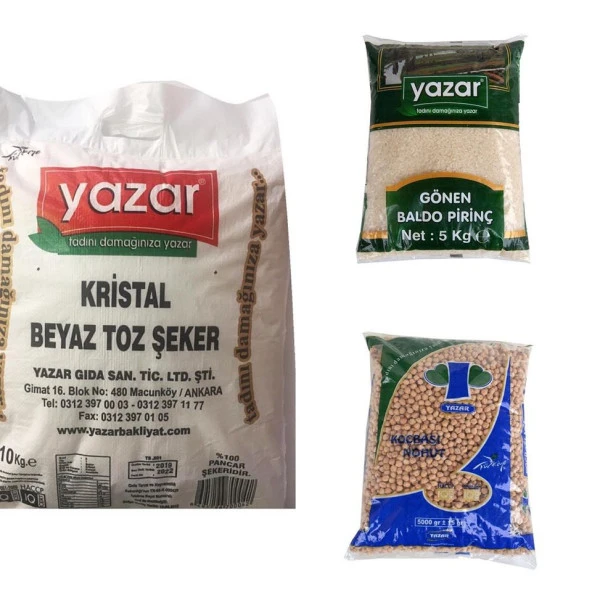 Yazar Kuru Gıda Seti 5KG Gönen Baldo Pirinç+5kg Nohut+10KG Toz Şeker=20kg Toplam ürün görseli 1