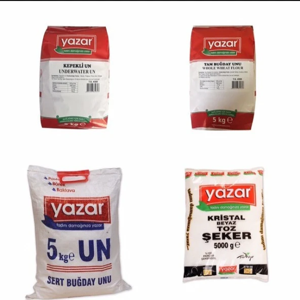 Yazar Kuru Gıda Seti 5KG Tam Buğday Un+5KG Kepekli Un+5KG Çok Amaçlı Un+5KG Toz Şeker=20Kg ürün görseli 1