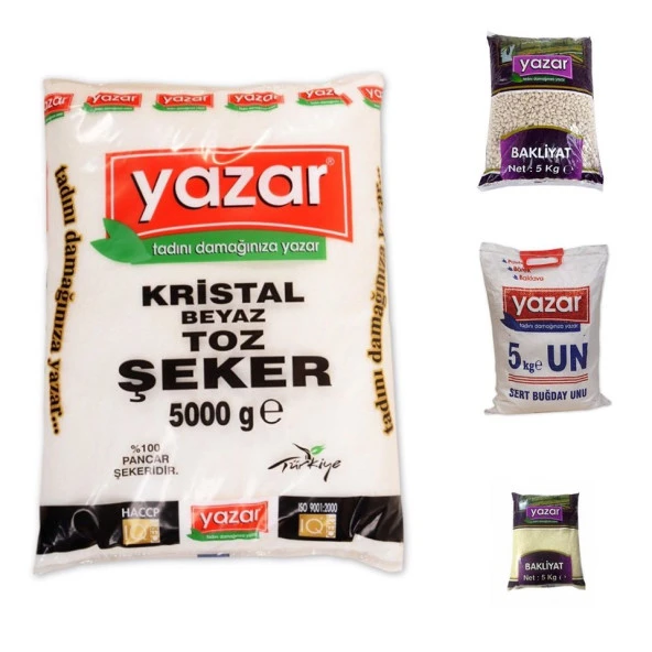Yazar Kuru Gıda Seti 5KG Toz Şeker+5kg Pilavlık Prç+5kg Çok Amaçlı Un+5kg D.Fasulye=20KG ürün görseli 1