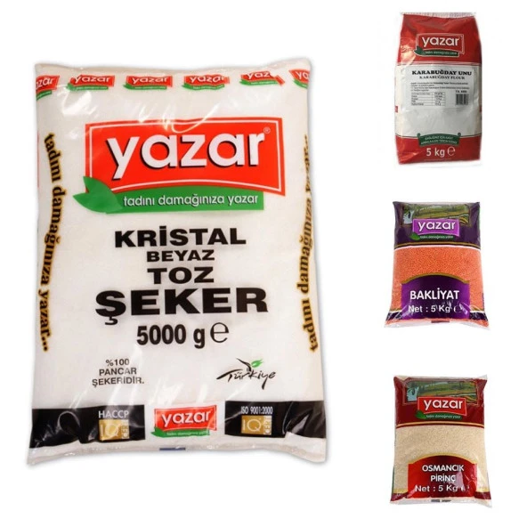 Yazar Kuru Gıda  5KG Toz Şeker+5kg Karabuğday Unu+5kg Kırmızı Merc+5kg Osmancık Pirnç=20KG ürün görseli 1