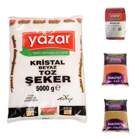 Yazar Kuru Gıda Seti 5KG Toz Şeker+5kg Kırmızı Mrcimek+5kg Siyez Un+5kg Pilavlık Blg=20kg ürün görseli 1