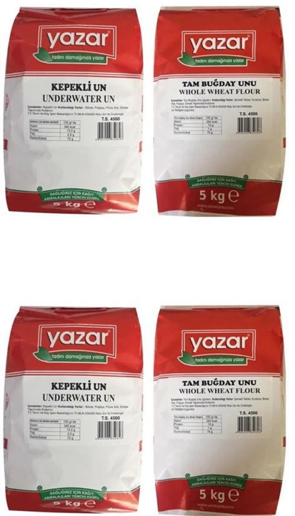 YAZAR Taş Değirmen De Öğütülmüş Tam Buğday10 kg+ Kepekli Un 10kg 4 X 5 kg ürün görseli 1