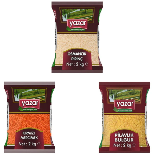 Yazar Kuru Gıda Seti 2kg Osmancık+2kg Kırmızı+2kg Pilavlık bulgur=6Kg Toplam ürün görseli 1