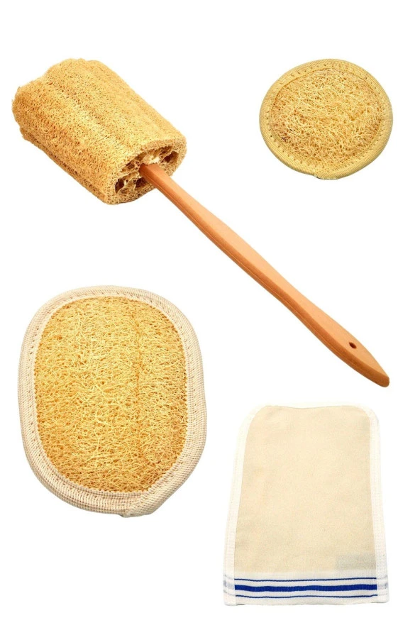 Doğal Kabak Lifi 4'lü Banyo Hamam Kese Seti (Yüz + Vücud + Sırt) - Set2 ürün görseli 1
