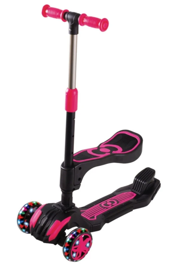 Cool Wheels Süper Sağlam Oturmalı Skutır Cool Wheels Led Işıklı Oturaklı Pembe Combo Scooter ürün görseli 1
