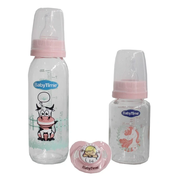 Baby Time Pembe 3'lü Cam Biberon Set - Resim 2