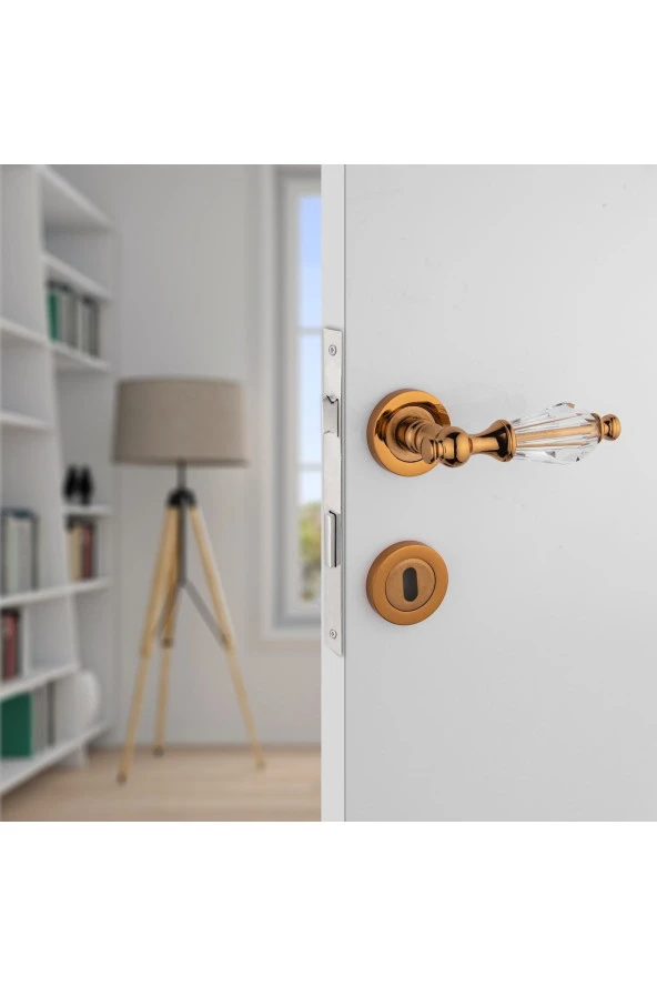 Topkapı Kristal Cam Rozetli Albirin Oda Kapı Kolu 1 Takım ürün görseli 1