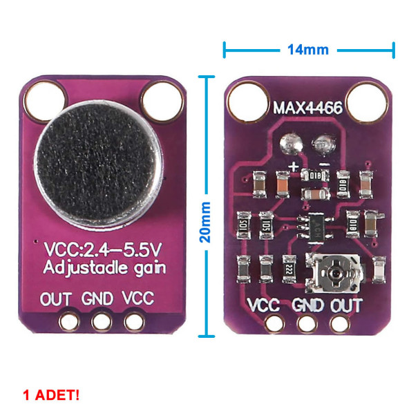 MAX4466 Amplikatörlü Analog Elektet Mikrofon Sensör Ayarlanabilir Kazanç Kontrol Ses Algılayıcı ürün görseli 1