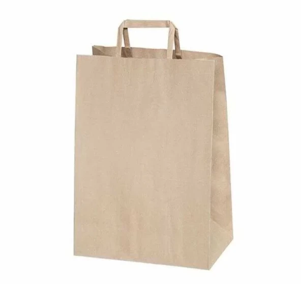 Flat Saplı Kraft Kağıt Çanta 32x21x26 - 25 Adet ürün görseli 1