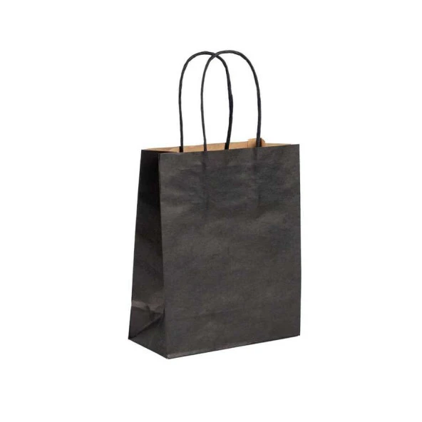 Burgu Saplı Siyah Kağıt Çanta 18x9x25 cm 25 Adet ürün görseli 1
